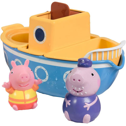 TOMY E73414 Toomies Grandpa Pig’s Splash & Pour Boat - 4 Pc Bath Time Peppa Removable Water Sprinklers & Spinning Paddle Wheelhouse Kids, 18 Months Or Above, Multicolor