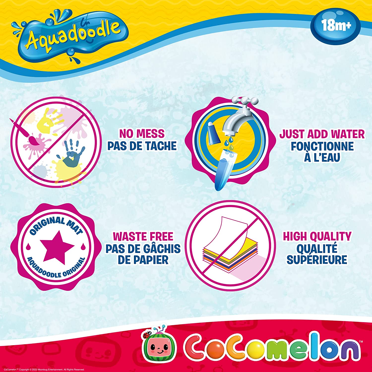 Aquadoodle Cocomelon Doodle Mat, Official Tomy No Mess Colouring & Drawing Game, Suitable for Boys & Girls Aged 18 Months Or Above, Multicolor (E73454