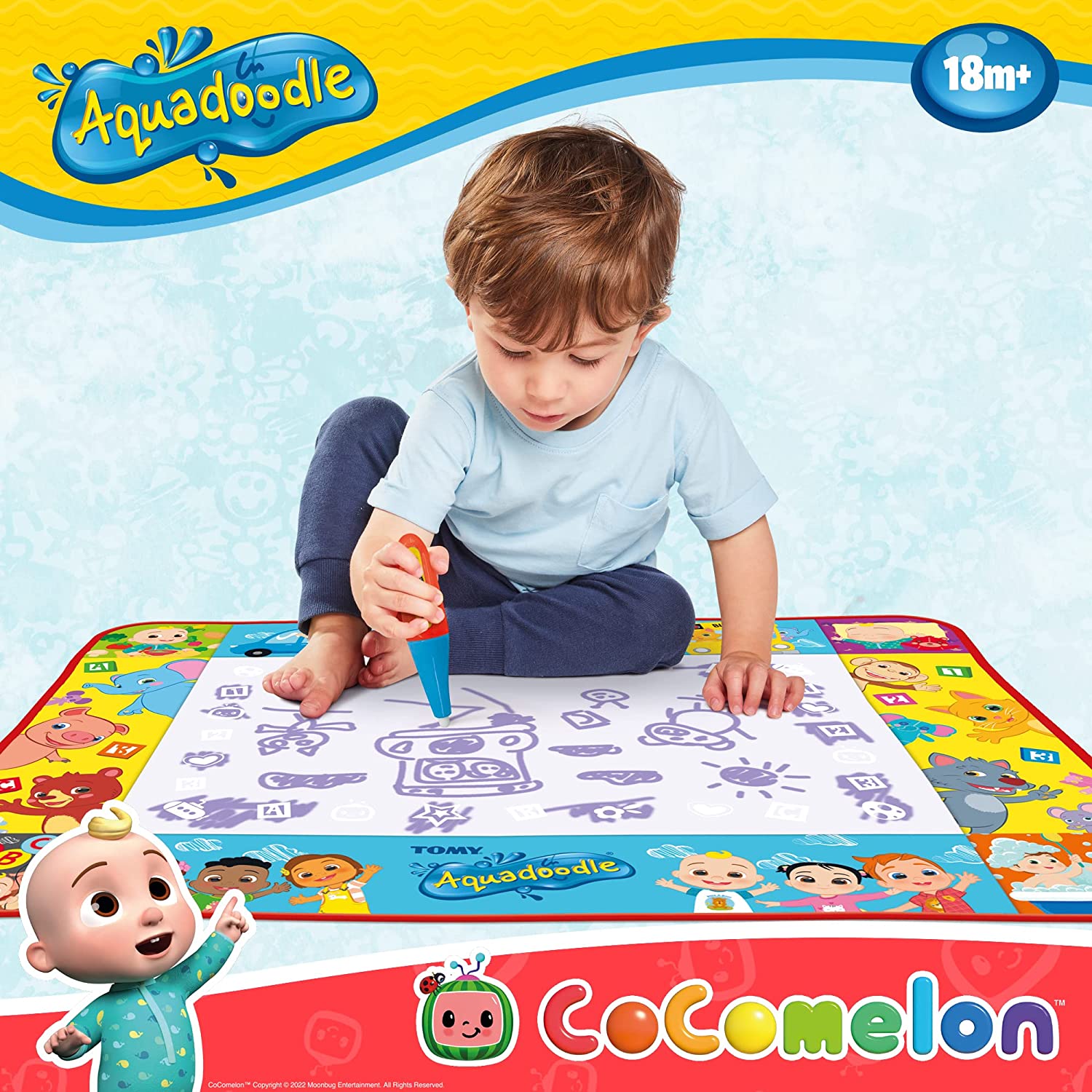 Aquadoodle Cocomelon Doodle Mat, Official Tomy No Mess Colouring & Drawing Game, Suitable for Boys & Girls Aged 18 Months Or Above, Multicolor (E73454