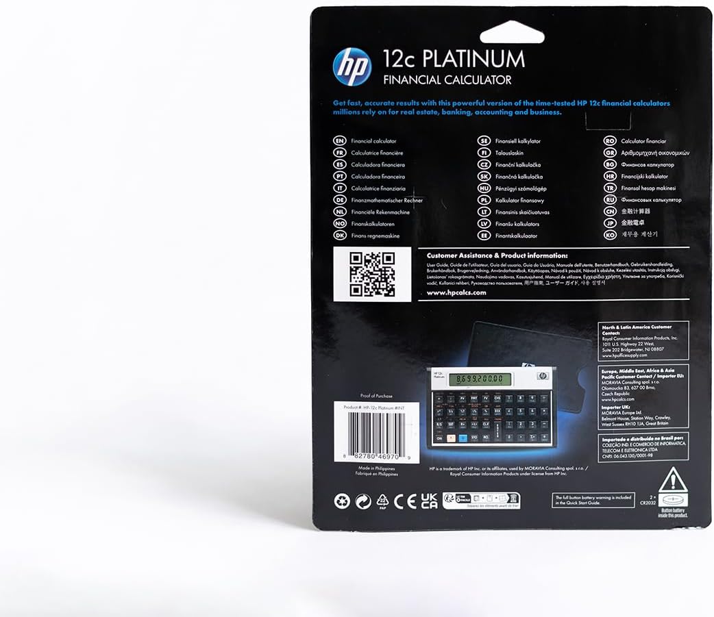 Hewlett Packard  Calculator Financiële Platinum RPN Algebraïsche Programmeerbare Ref HP12C PLATINUM