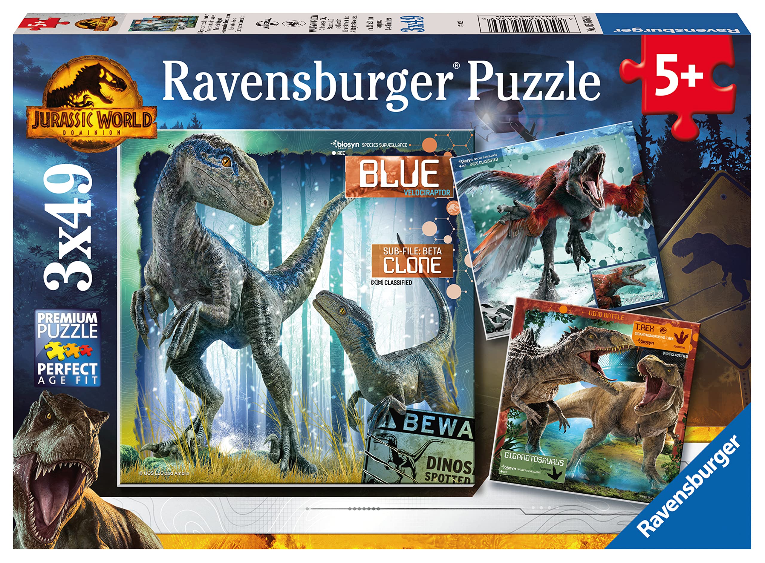 Ravensburger Jurassic World Dominion Jigsaw Puzzles for Kids Age 5 Years Up - 3x 49 Pieces