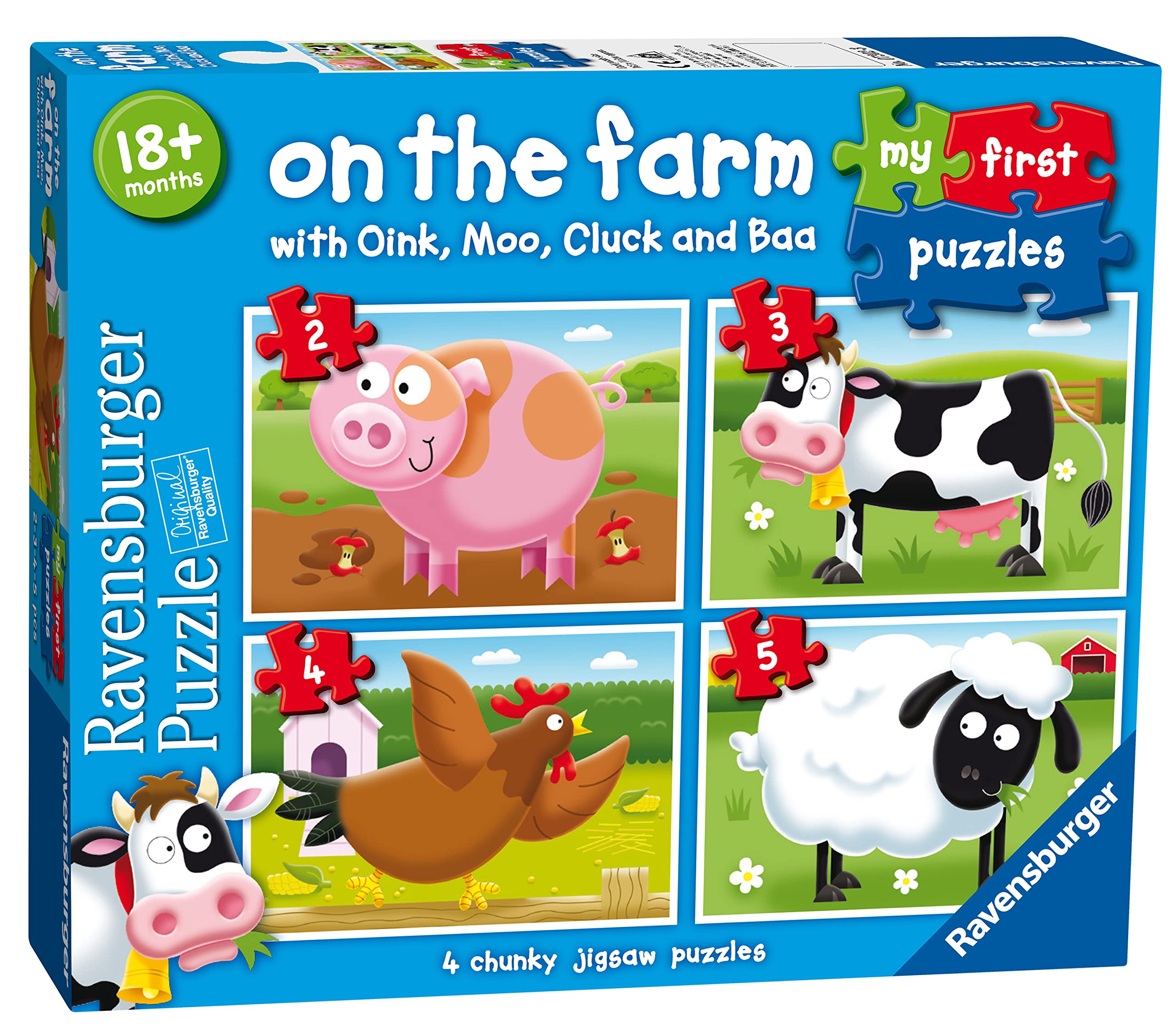 Ravensburger On The Farm, My First Jigsaw Puzzles (2, 3, 4 & 5 Piece) Educational Toys for Toddlers Age 18 Months and Up