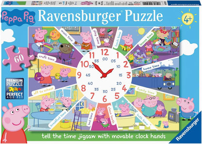 Ravensburger Peppa Pig Tell The Time 60 Piece Clock Jigsaw Puzzle for Kids Age 4 Years Up - Moveable Hands