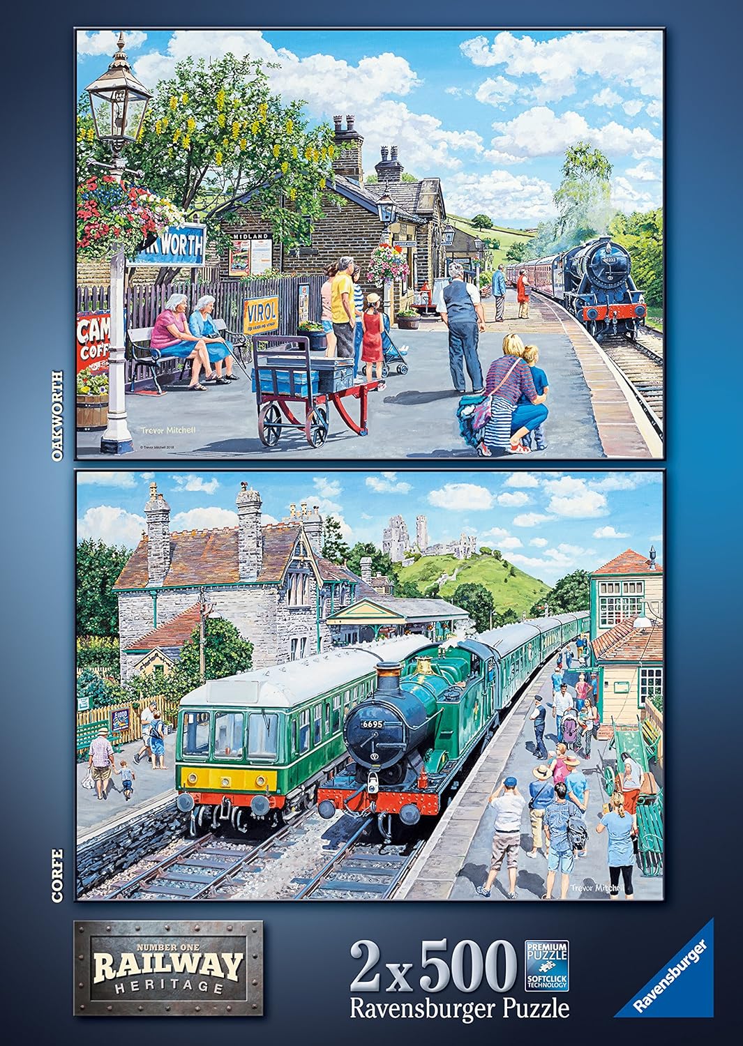 Ravensburger Railway Heritage No.1 - Corfe Train Station & Oakworth Station 2X 500 Piece Jigsaw Puzzles for Adults and Kids Age 10 and Up Einzelbett