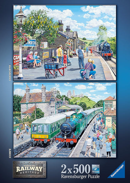Ravensburger Railway Heritage No.1 - Corfe Train Station & Oakworth Station 2X 500 Piece Jigsaw Puzzles for Adults and Kids Age 10 and Up Einzelbett
