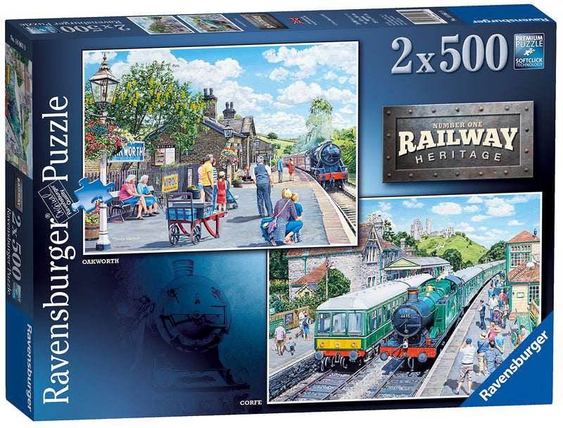 Ravensburger Railway Heritage No.1 - Corfe Train Station & Oakworth Station 2X 500 Piece Jigsaw Puzzles for Adults and Kids Age 10 and Up Einzelbett
