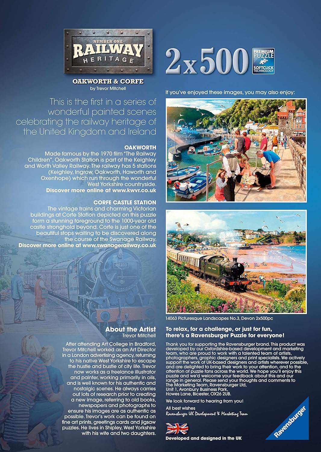 Ravensburger Railway Heritage No.1 - Corfe Train Station & Oakworth Station 2X 500 Piece Jigsaw Puzzles for Adults and Kids Age 10 and Up Einzelbett