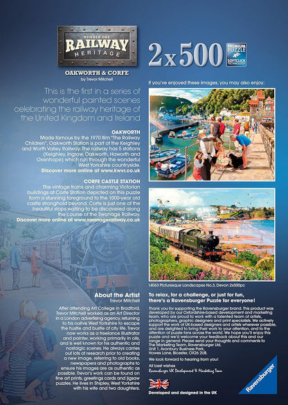 Ravensburger Railway Heritage No.1 - Corfe Train Station & Oakworth Station 2X 500 Piece Jigsaw Puzzles for Adults and Kids Age 10 and Up Einzelbett