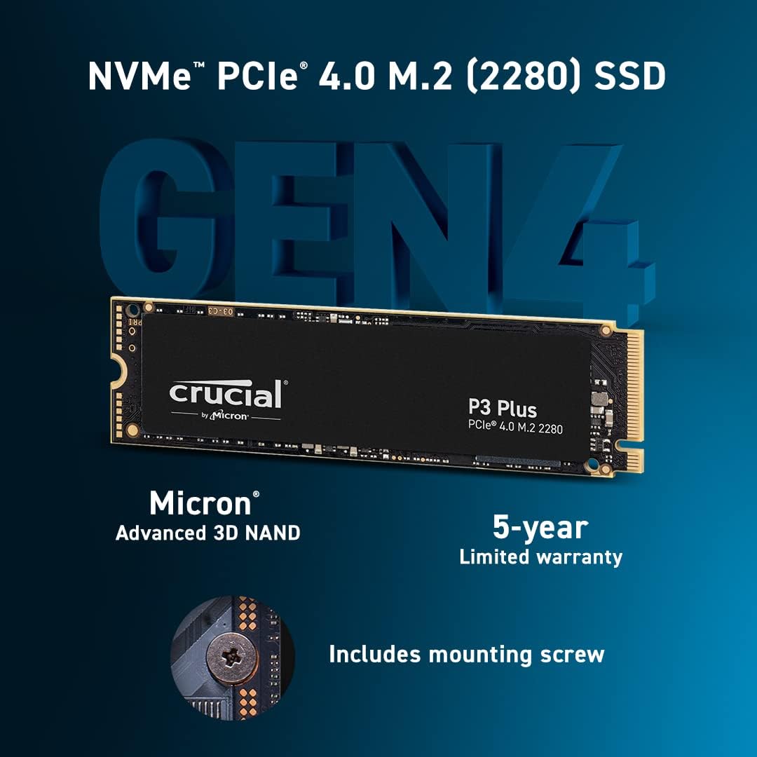 Crucial P3 Plus SSD 500GB M.2 PCIe Gen4 NVMe Interne SSD, Bis 4.700 MB/s, Kompatibel mit Laptop und Desktop, SSD Festplatte - CT500P3PSSD8