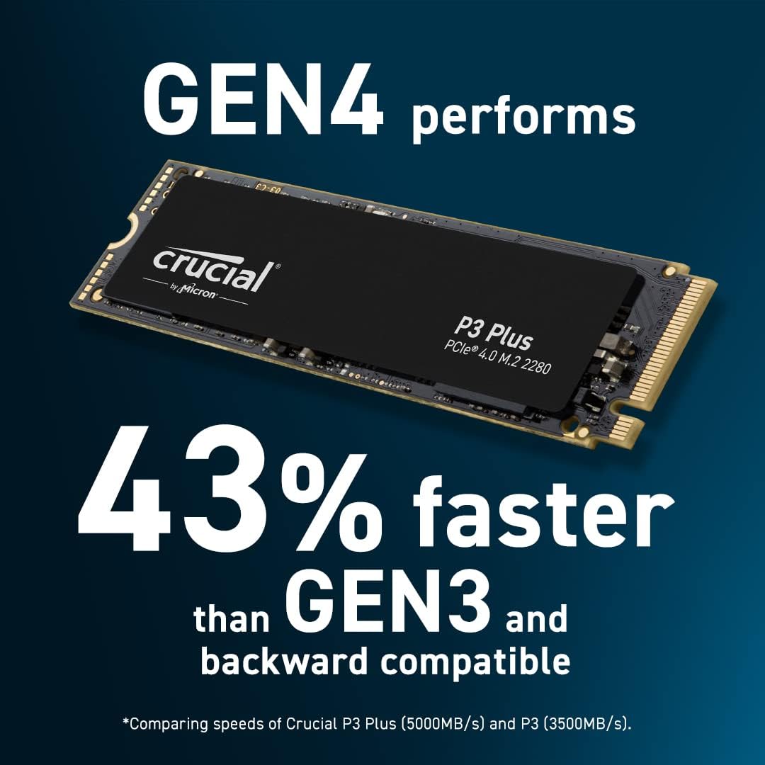 Crucial P3 Plus SSD 500GB M.2 PCIe Gen4 NVMe Interne SSD, Bis 4.700 MB/s, Kompatibel mit Laptop und Desktop, SSD Festplatte - CT500P3PSSD8