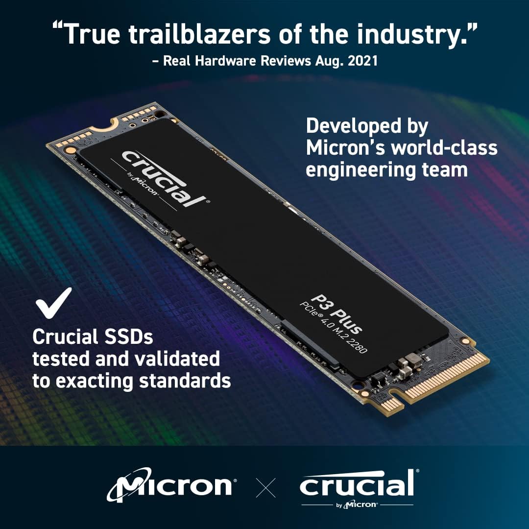 Crucial P3 Plus SSD 500GB M.2 PCIe Gen4 NVMe Interne SSD, Bis 4.700 MB/s, Kompatibel mit Laptop und Desktop, SSD Festplatte - CT500P3PSSD8