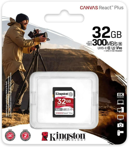 Kingston Canvas React Plus 32GB SDHC Speicherkarte UHS-II 300R/260W U3 V90 for Full HD/4K/8K - SDR2/