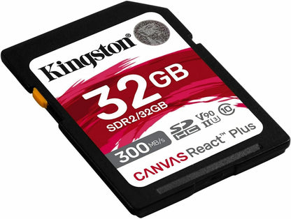 Kingston Canvas React Plus 32GB SDHC Speicherkarte UHS-II 300R/260W U3 V90 for Full HD/4K/8K - SDR2/
