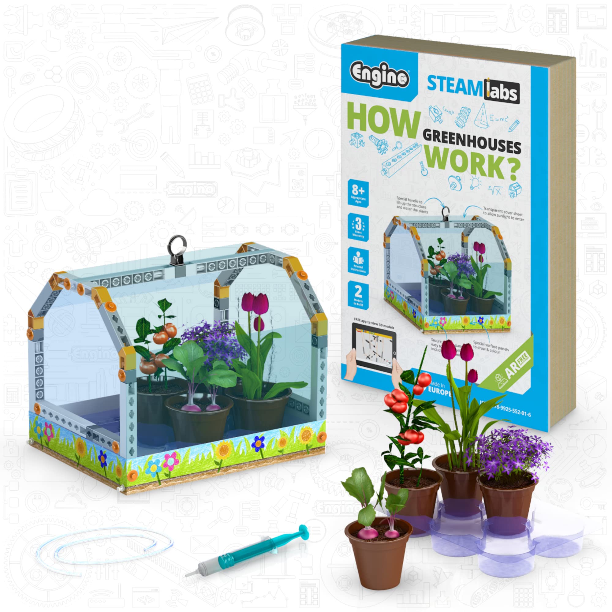 Engino - Jouets Steam Labs – Comment fonctionnent Les serres ? | Kits scientifiques éducatifs pour Enfants | Kit d'expériences et d'activités guidées