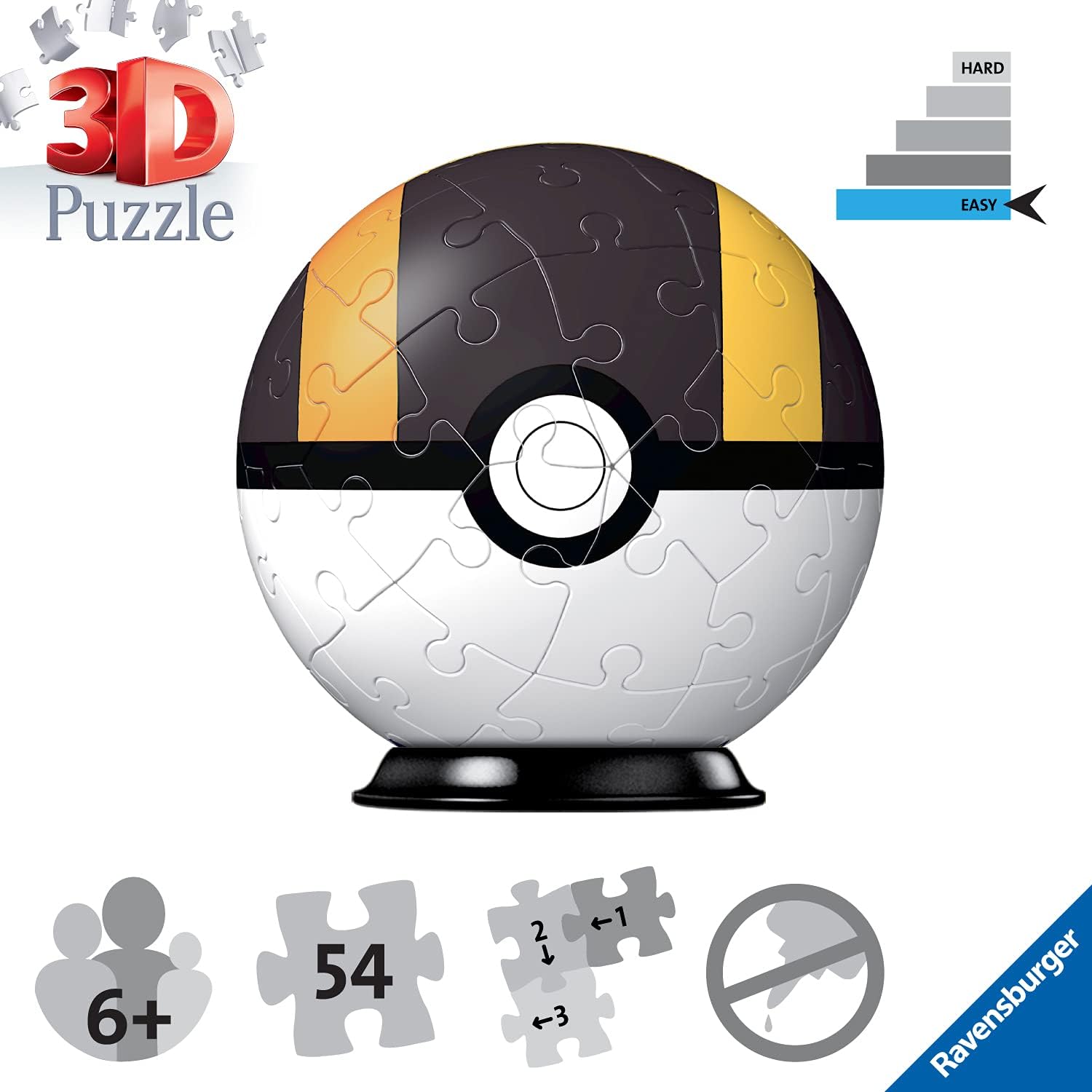Ravensburger Pokemon Ultra Ball - 3D Jigsaw Puzzle Ball for Kids Age 6 Years Up - 54 Pieces - No Glue Required - Pokeball, White