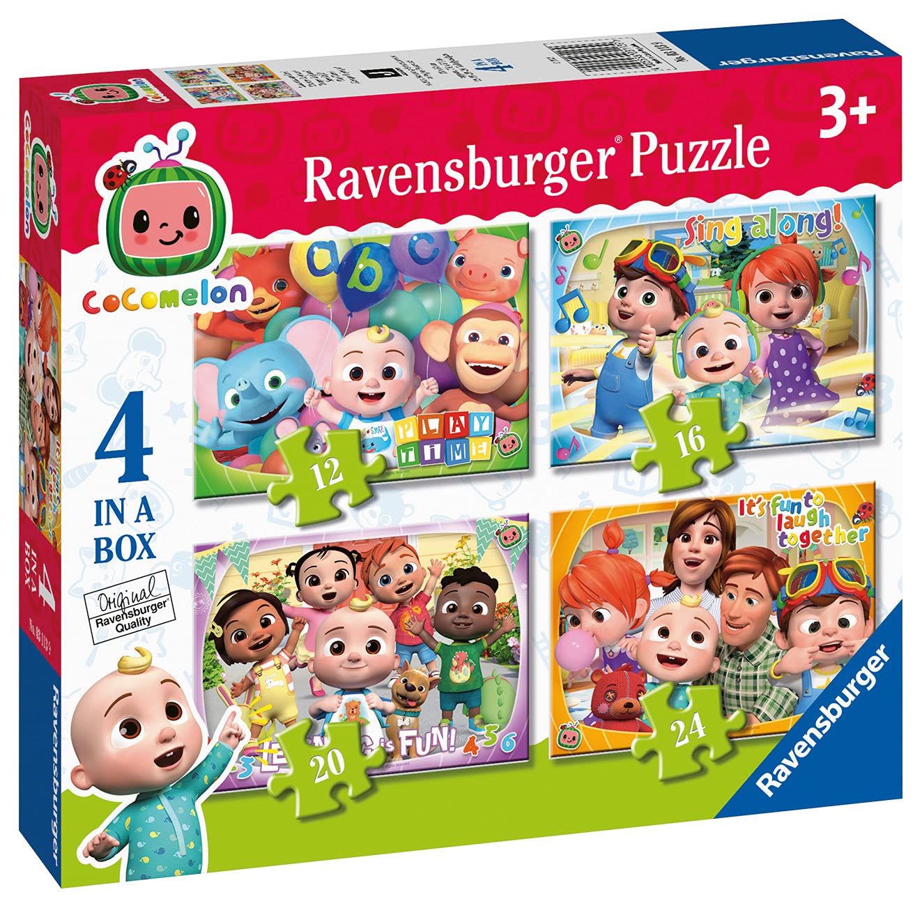 Ravensburger Cocomelon - 4 in Box (12, 16, 20, 24 Pieces) Jigsaw Puzzles for Kids Age 3 Years Up & Bluey - 4 in Box (12, 16, 20, 24 Pieces) Jigsaw Puzzles for Kids Age 3 Years Up 4 in a Box + Bluey - 4 in Box