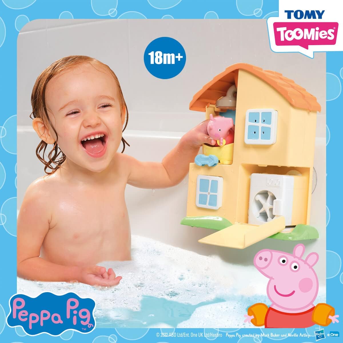 Toomies, Casita de Peppa Pig Juguete de Baño, Diferentes Estancias, Juegos de Formas, Ducha y Otras Sorpresas, 1 Figura Incluida y 3 Ventosas, niños +3 años, Bizak E73415