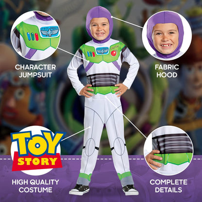 Disney Official Classic Buzz Lightyear Costume Kids, Buzz Lightyear Dress Up Onesie, Toy Story Dress Up Costume Fancy Dress, World Book Day Costumes for Boys