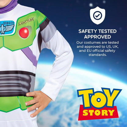 Disney Official Classic Buzz Lightyear Costume Kids, Buzz Lightyear Dress Up Onesie, Toy Story Dress Up Costume Fancy Dress, World Book Day Costumes for Boys