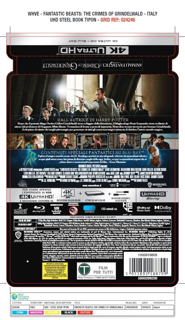 ANIMALI FANTASTICI E I CRIMINI DI GRINDELWALD Steelbook (4K Ultra HD + Blu-Ray