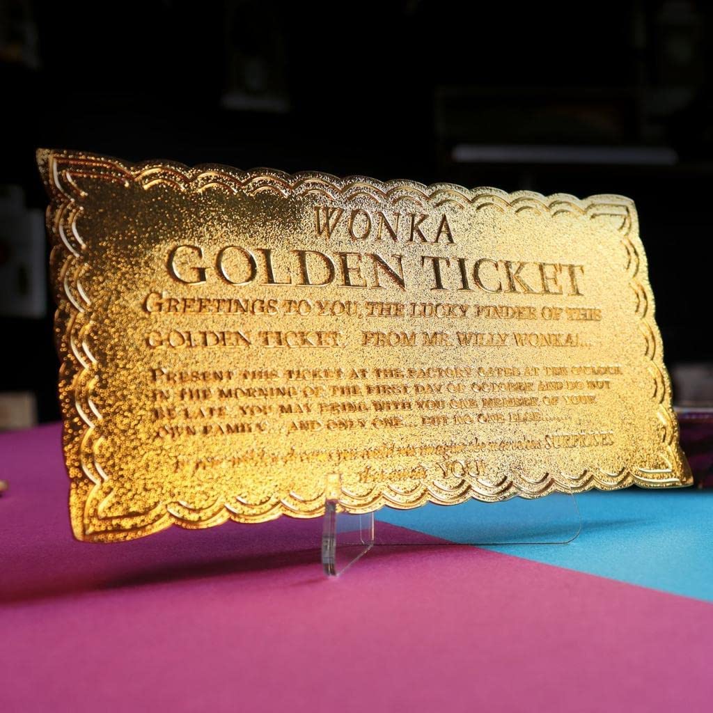 Fanattik Official Willy Wonka Golden Ticket Limited Edition - 1:1 Scale Replica Willy Wonka Collectible - Only 5000 Worldwide - Willy Wonka Gifts