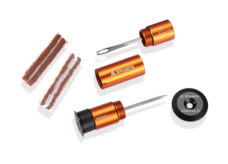 Granite Stash Tubeless Flat Tyre Repair Kit Bike Tool Kit - Easy Handlebar Storage - Complete Bike Tyre Plug Kit - 2 Different Size Tyre Plugs - Portable - Easy and Effortless Usage