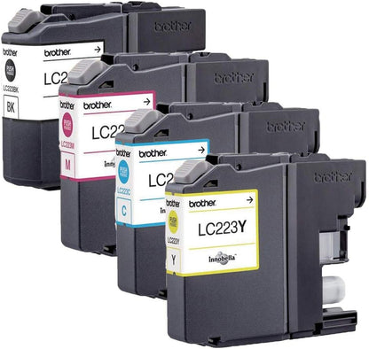 Brother LC-223BK/LC-223C/LC-223M/LC-223Y Inkjet Cartridges, Black/Cyan/Magenta/Yellow, Multi-Pack, Standard Yield, Includes 4 x Inkjet Cartridges, Brother Genuine Supplies