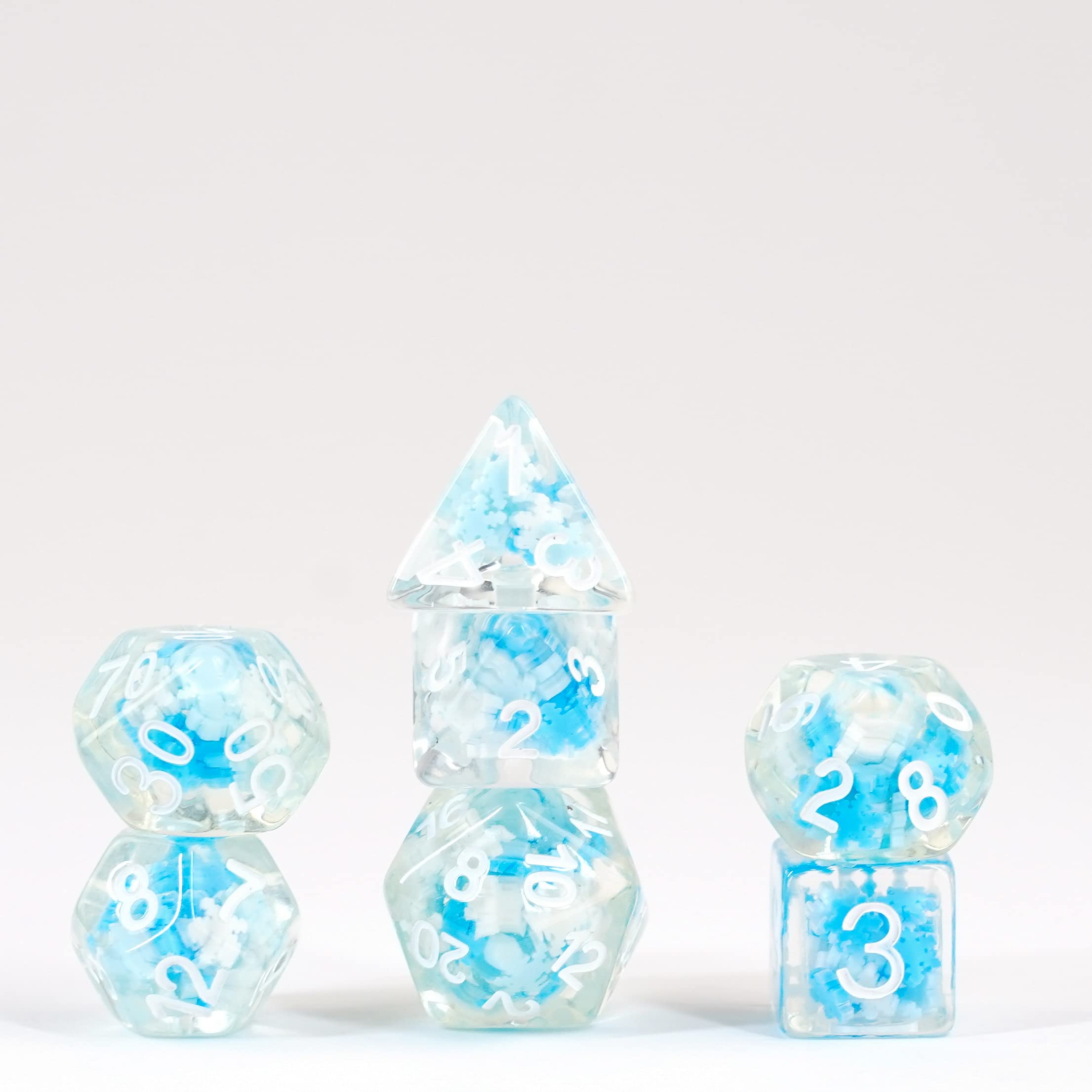 Metallic Dice Games 16mm Resin Poly DND Dice Set: Snowflake Dice, Role Playing Game Dice for Dungeons and Dragons