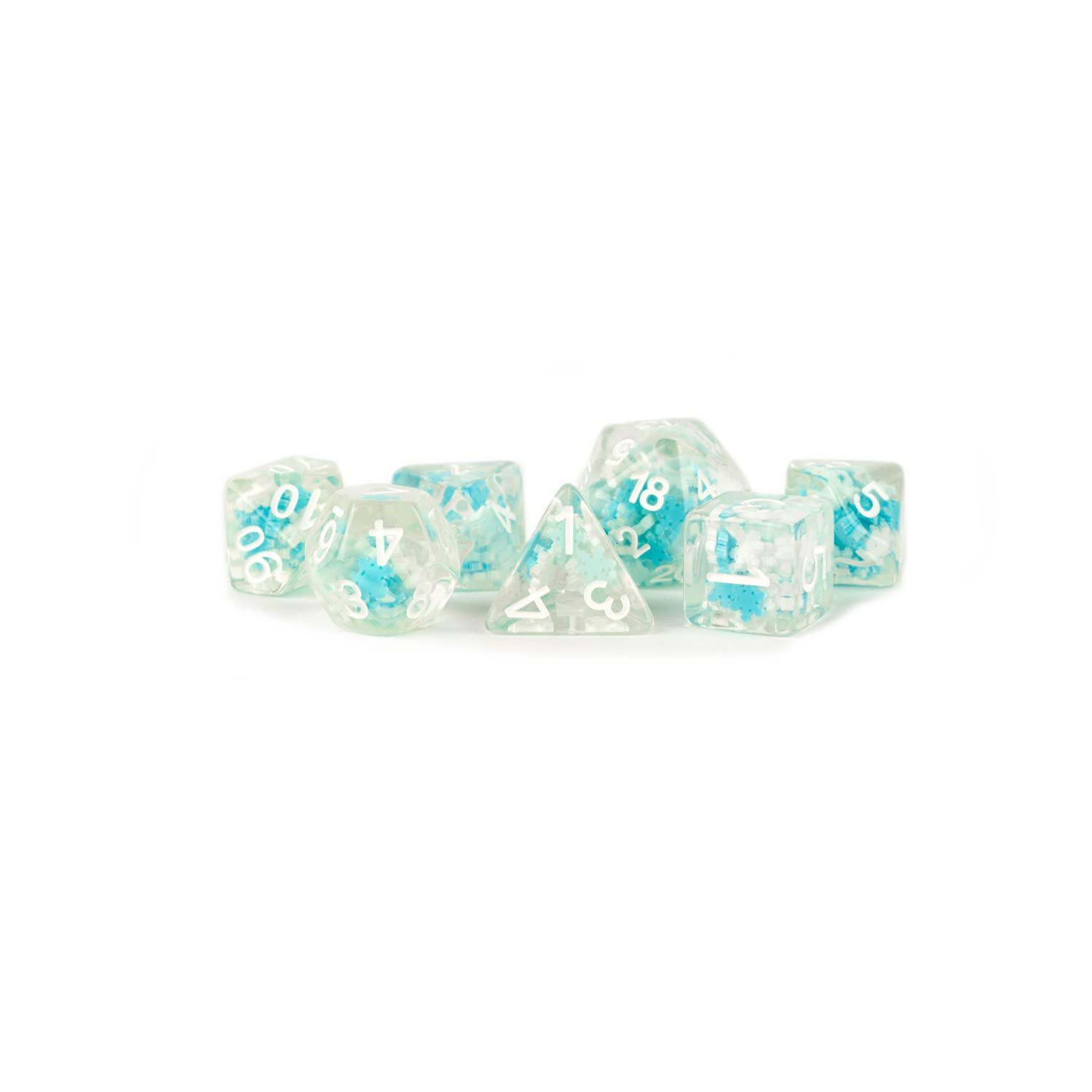Metallic Dice Games 16mm Resin Poly DND Dice Set: Snowflake Dice, Role Playing Game Dice for Dungeons and Dragons