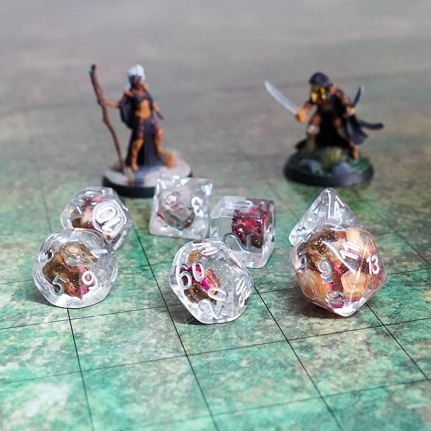 FanRoll by Metallic Dice Games 16mm Resin Poly DND Dice Set: Rose Dice, Role Playing Game Dice for Dungeons and Dragons