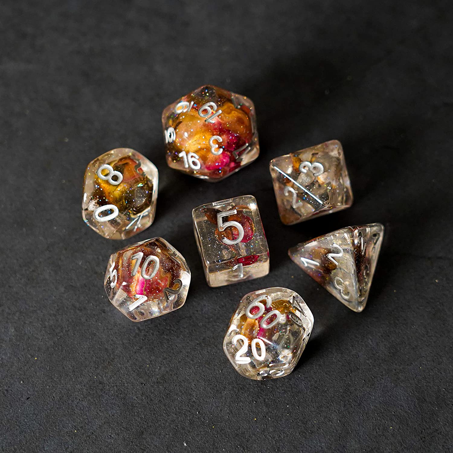 FanRoll by Metallic Dice Games 16mm Resin Poly DND Dice Set: Rose Dice, Role Playing Game Dice for Dungeons and Dragons