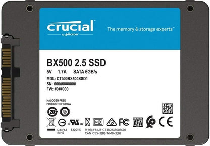 Crucial BX500 3D NAND SATA 2.5 Zoll SSD Drive, 500 GB, CT500BX500SSD1, schwarz