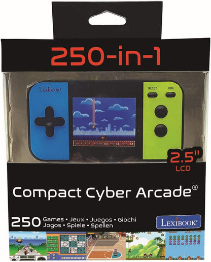 LEXiBOOK Compact Cyber Arcade Portable Gaming Console, 250 Gaming, LCD, Battery Operated, Video Game for Children, Black/Blue/Green