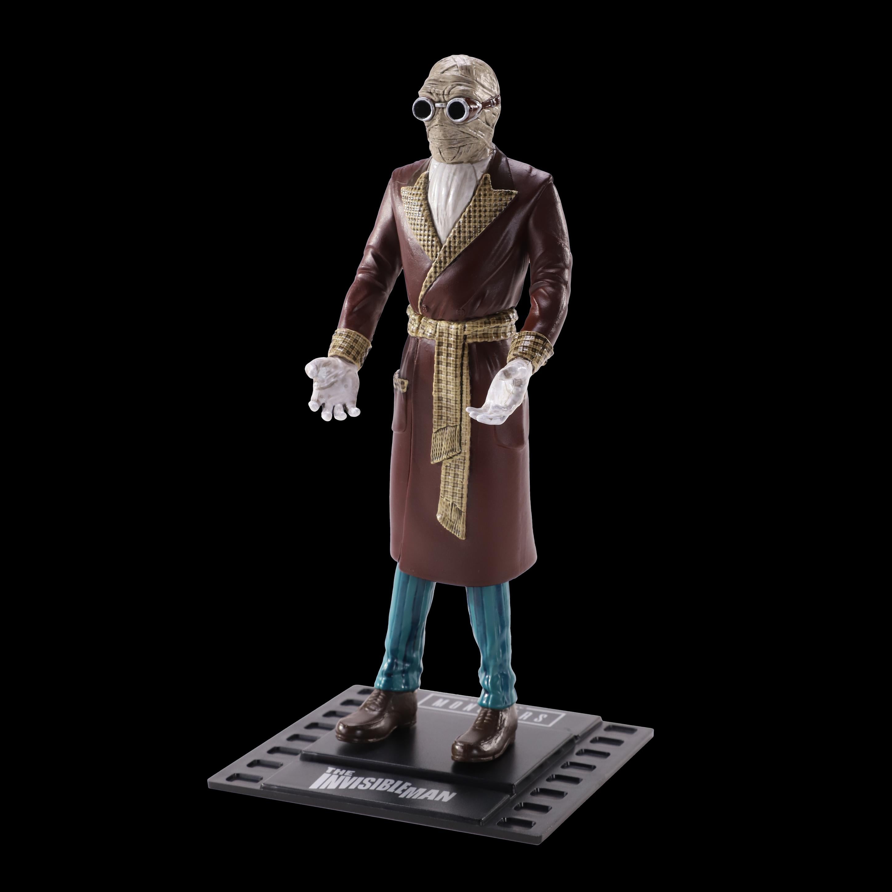 BendyFigs The Noble Collection Universal Monsters Invisible Man - 7.5in (19cm) Noble Toys Bendable Figure Posable Collectible Doll Figures With Stand