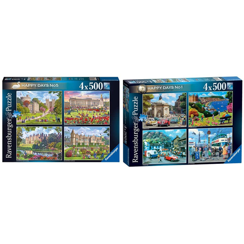 Ravensburger Happy Days Royal Residences 4X 500 Piece Jigsaw Puzzle & Happy Days Collection No.1 Look North 4x 500 Piece Jigsaw Puzzle for Adults and Kids Age 10 Years Up