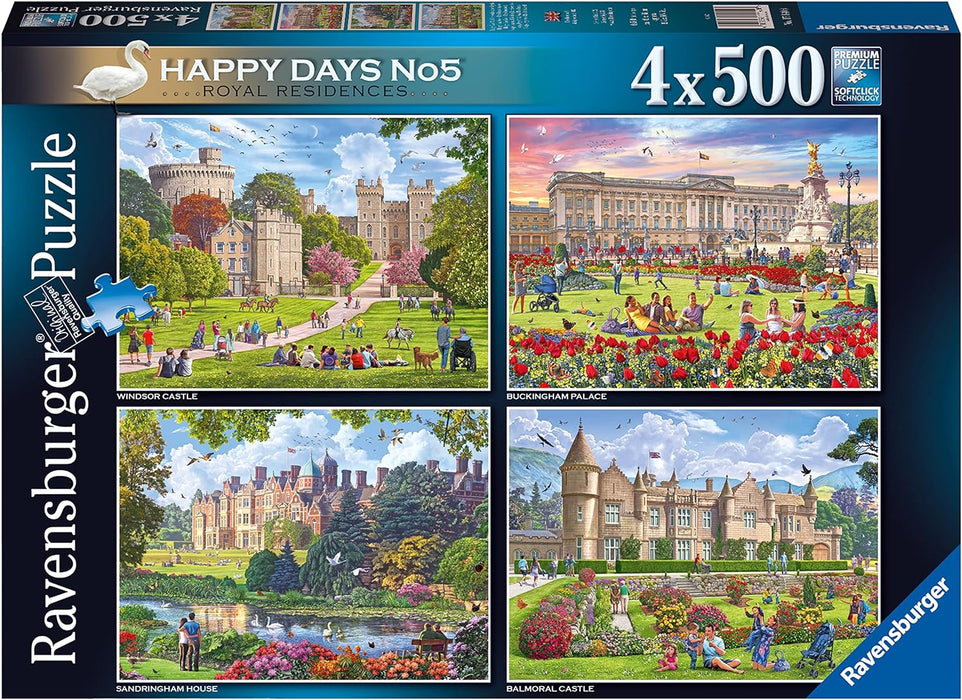 Ravensburger Happy Days Royal Residences 4X 500 Piece Jigsaw Puzzle & Happy Days Collection No.1 Look North 4x 500 Piece Jigsaw Puzzle for Adults and Kids Age 10 Years Up