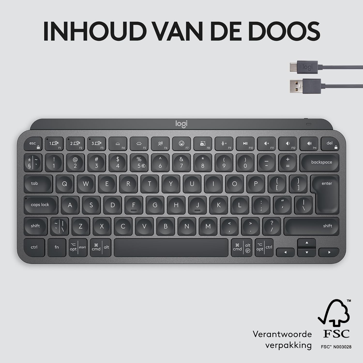 Logitech MXKEYS MINI WRLS VERLICHTDE KB GRAFIET - PAN - NORDIC