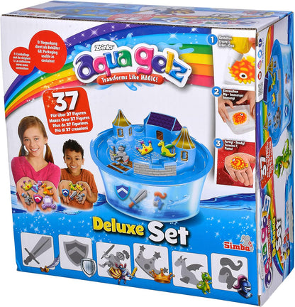 Simba 106322497 - Aqua Gelz Deluxe Ritterburg, Bastelset, Kreativ, 8 Flaschen Farbgel, 6 Formen, 5x Wasserzusatz, Schale mit Burg Aufsatz, Sticker, ab 8 Jahren