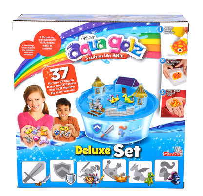 Simba 106322497 - Aqua Gelz Deluxe Ritterburg, Bastelset, Kreativ, 8 Flaschen Farbgel, 6 Formen, 5x Wasserzusatz, Schale mit Burg Aufsatz, Sticker, ab 8 Jahren