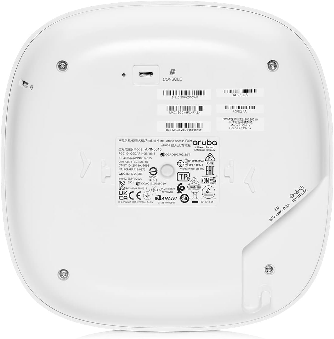 Aruba Instant On AP25 .11ax 4x4 Wi-Fi 6 Access Point | RW rest-of-world Model | Power Source not Included (R9B28A) Netzteil nicht im Lieferumfang enthalten