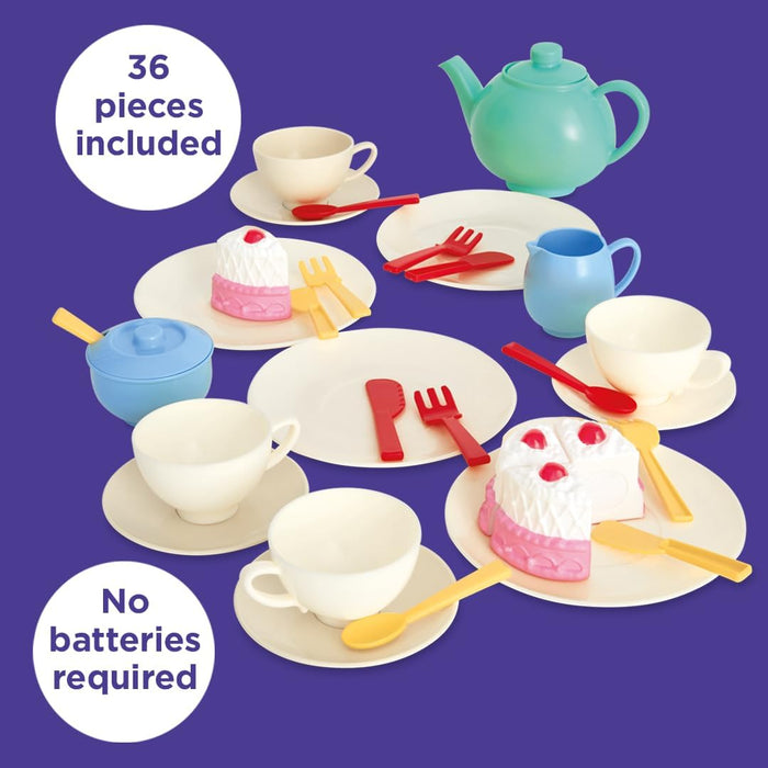 Casdon 33-Piece Tea Set. Colourful Toy Playset with Teapot, Milk Jug, Cups and Saucers, Cake, and More. Suitable for Preschool Toys. Playset for Children Aged 3+, New Colourway
