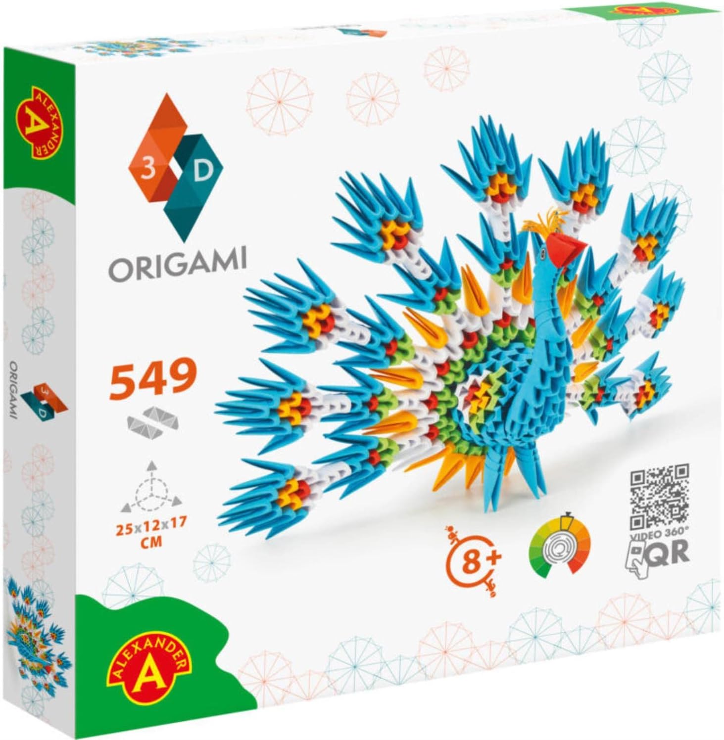 Origami 3D 501831 - 3D Origami Peacock - Beautiful 3D Paper Sculpture with Patented Components and Easy-to-Clear Building Instructions, 549 Pieces, 25 x 12 x 17 cm, from 8 Years