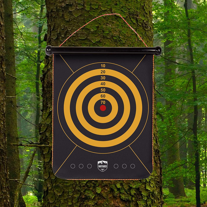 Fizz Creations Magnetic Outdoor Dartboard. Includes Portable Magnetic Waterproof Dartboard in Waterproof Tube, 3 Yellow Darts and 3 Red Darts.