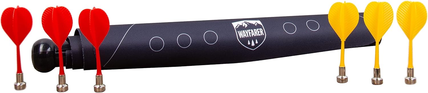 Fizz Creations Magnetic Outdoor Dartboard. Includes Portable Magnetic Waterproof Dartboard in Waterproof Tube, 3 Yellow Darts and 3 Red Darts.