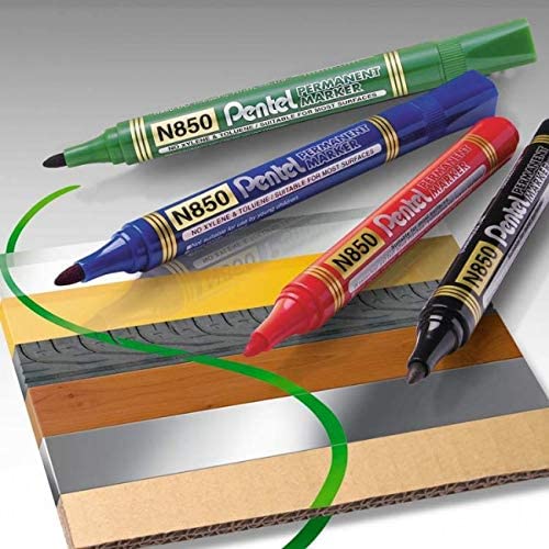 Pentel N850 - Rotulador permanente (punta redonda, 6 unidades), varios colores