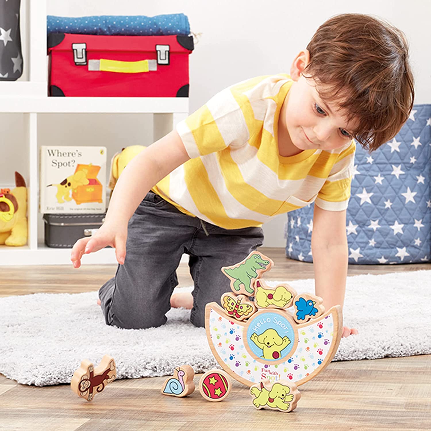 Rainbow Designs Spot the Dog Wooden Balancing Game - Balancing Blocks Stacking Game for Toddlers - Sensory Building Game Wooden Balancing Toy