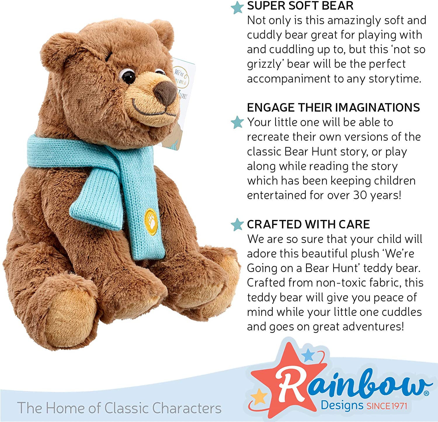 Rainbow Designs Official We're Going On a Bear Hunt - Super Soft Brown Bear Toy For Toddlers and Babies, 24cm