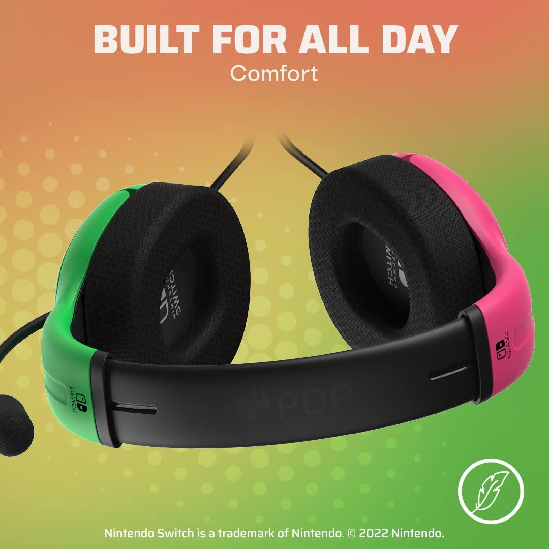 PDP Gaming LVL40 Stereo Headset with Mic for Nintendo Switch - PC, iPad, Mac, Laptop Compatible - Noise Cancelling Microphone, Lightweight, Soft Comfort On Ear Headphones, 3.5 mm Jack - Pink & Green