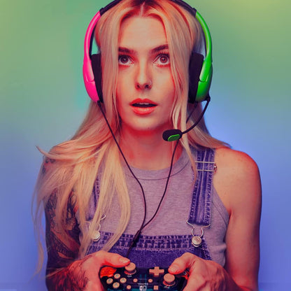 PDP Gaming LVL40 Stereo Headset with Mic for Nintendo Switch - PC, iPad, Mac, Laptop Compatible - Noise Cancelling Microphone, Lightweight, Soft Comfort On Ear Headphones, 3.5 mm Jack - Pink & Green