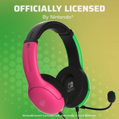 PDP Gaming LVL40 Stereo Headset with Mic for Nintendo Switch - PC, iPad, Mac, Laptop Compatible - Noise Cancelling Microphone, Lightweight, Soft Comfort On Ear Headphones, 3.5 mm Jack - Pink & Green